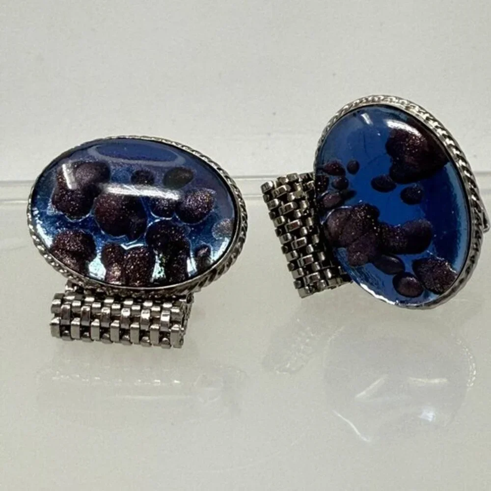 Dichroic Glass Cufflinks Light Blue Vintage Bubble Unique Round Men Formal Groom